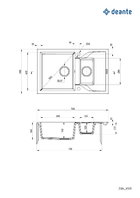 Andante Granite sink 1.5-bowl with drainer - Image 2