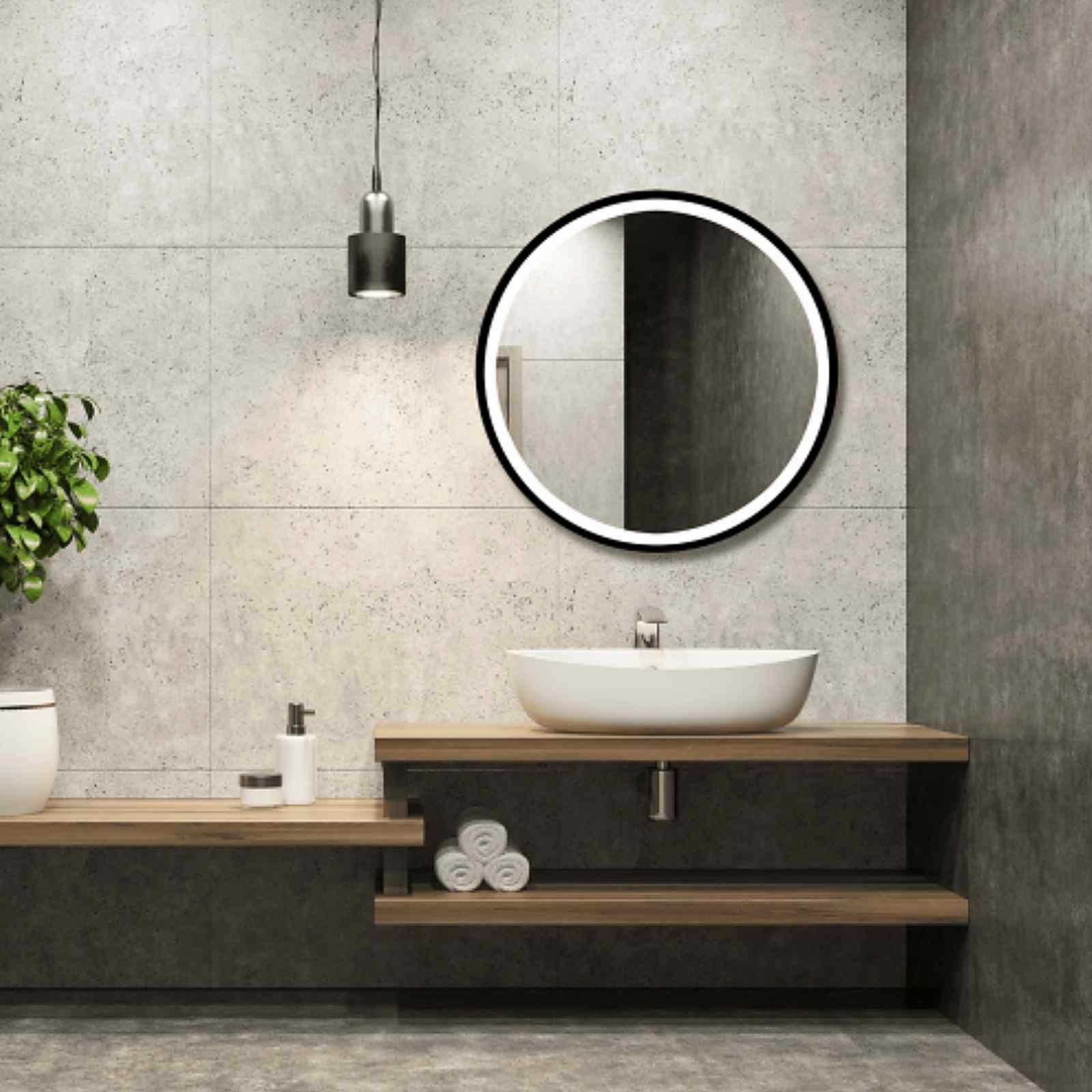 Dafne Round LED Bathroom Mirror | Black Frame - Image 2