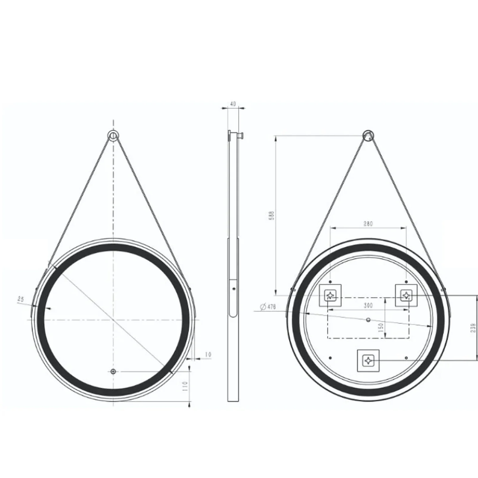Delilah 60cm Round LED Bathroom Mirror with Strap - Image 3