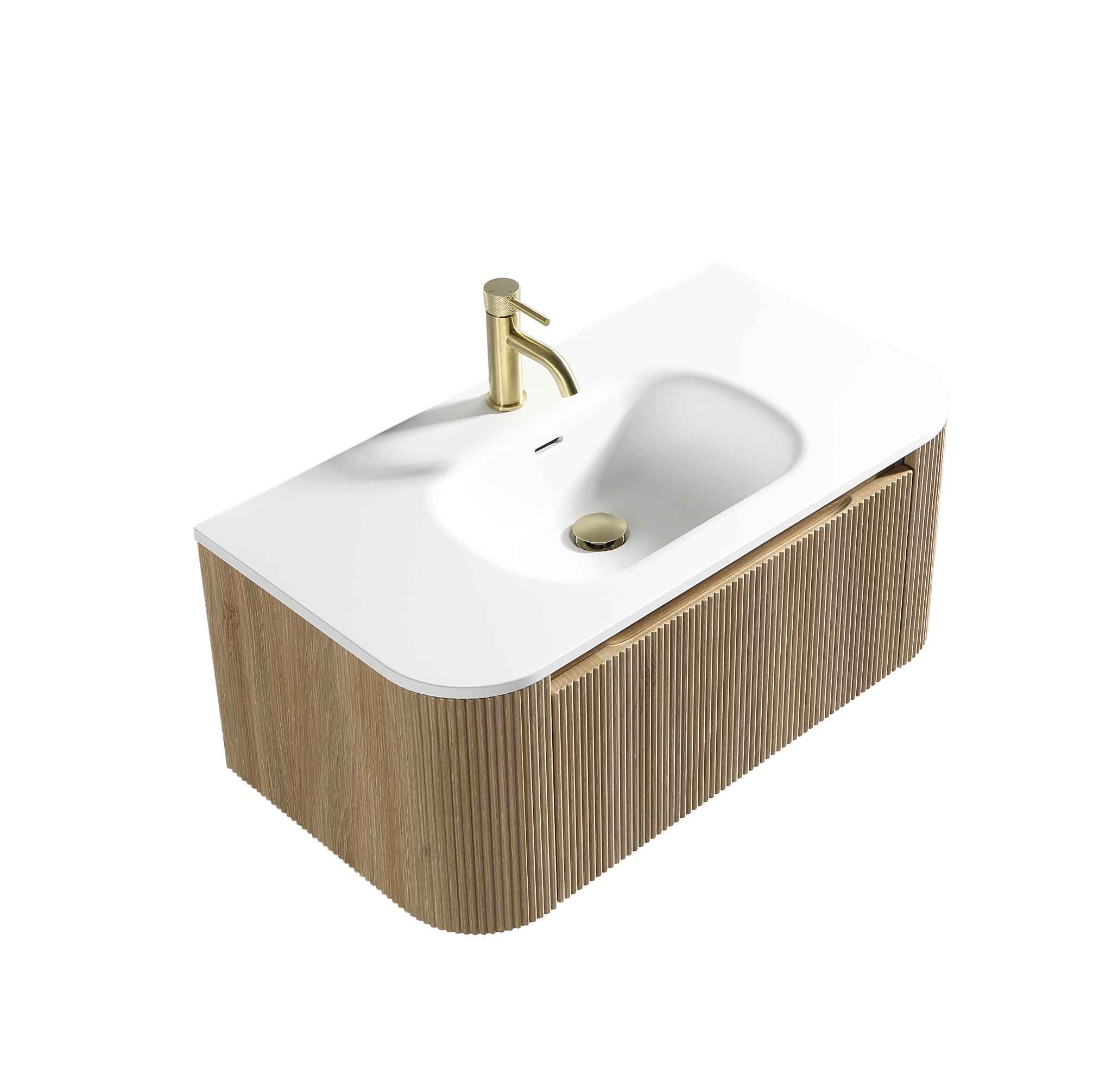 Flauto 870mm Wall Hung Curve Corner Vanity with Matte Basin - Country Oak - Image 2