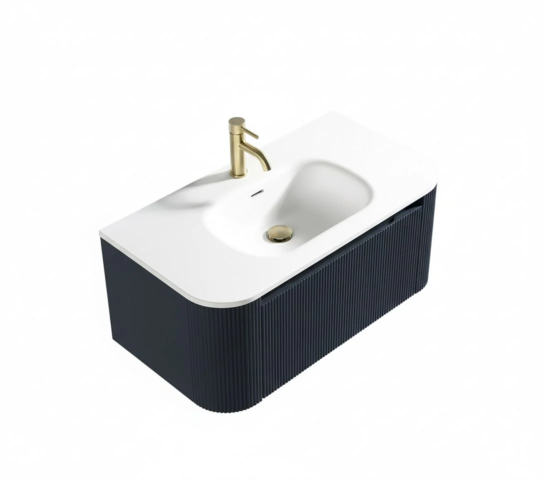Flauto 870mm Wall Hung Curve Corner Vanity with Matte Basin - Midnight Shadow - Image 2