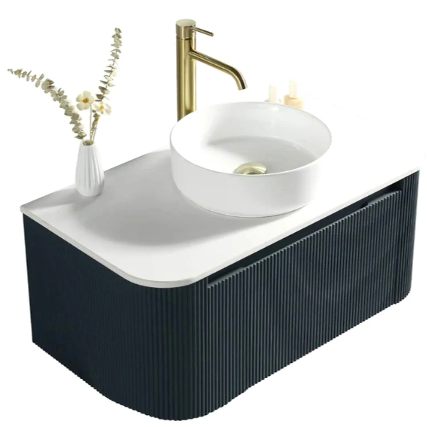 Flauto 870mm Wall Hung Curve Corner Vanity with Matte Basin - Midnight Shadow - Image 3