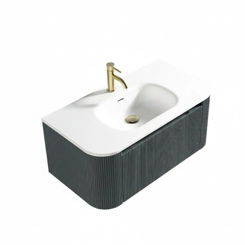 Flauto 870mm Wall Hung Curve Corner Vanity - Smoked Sage