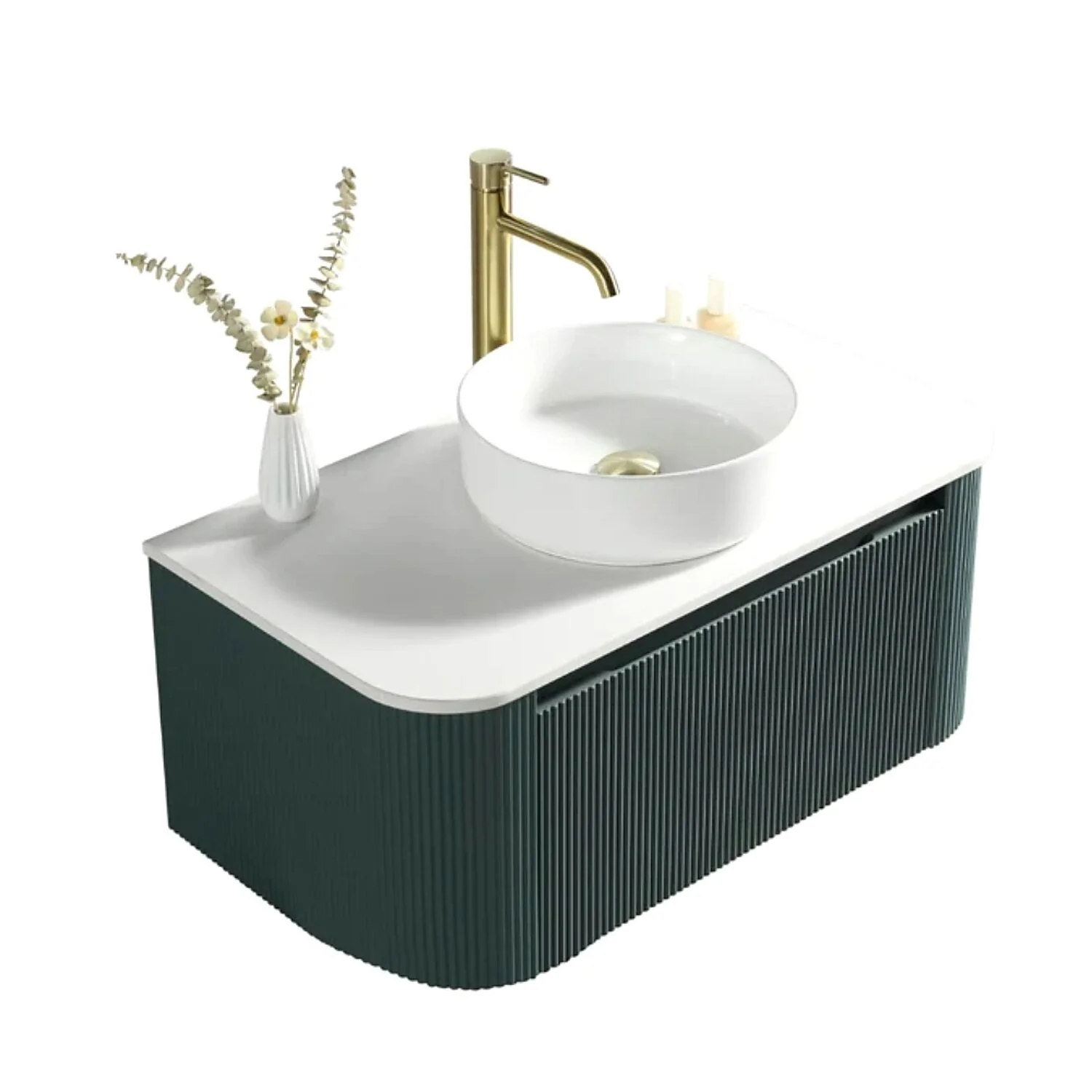Flauto 870mm Wall Hung Curve Corner Vanity - Smoked Sage - Image 2