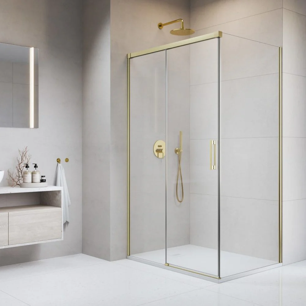 Radaway Idea 8 KDJ Recess Shower Enclosure – Brushed Gold, 8mm Glass