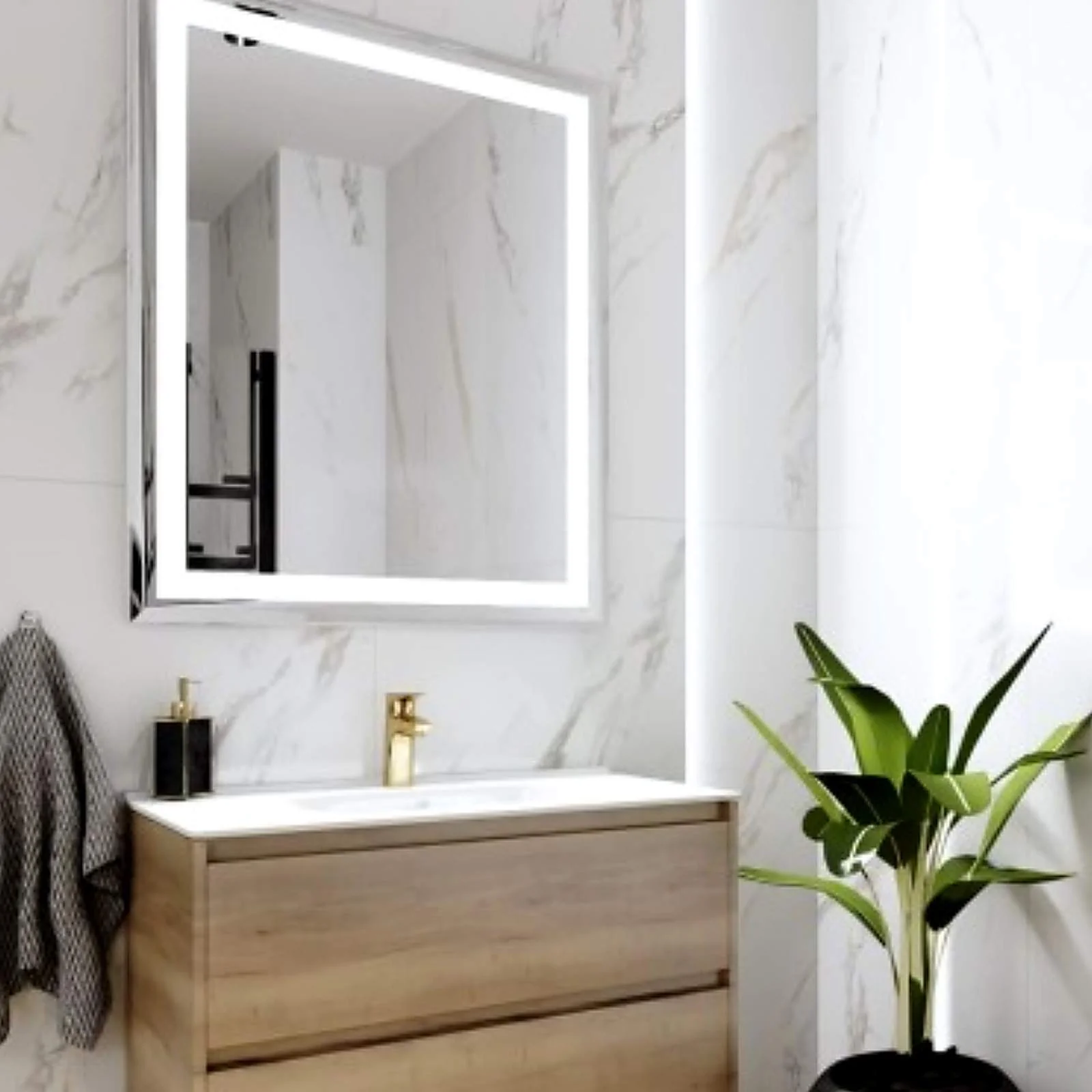Latona 80x60cm Rectangular LED Bathroom Mirror - Image 2
