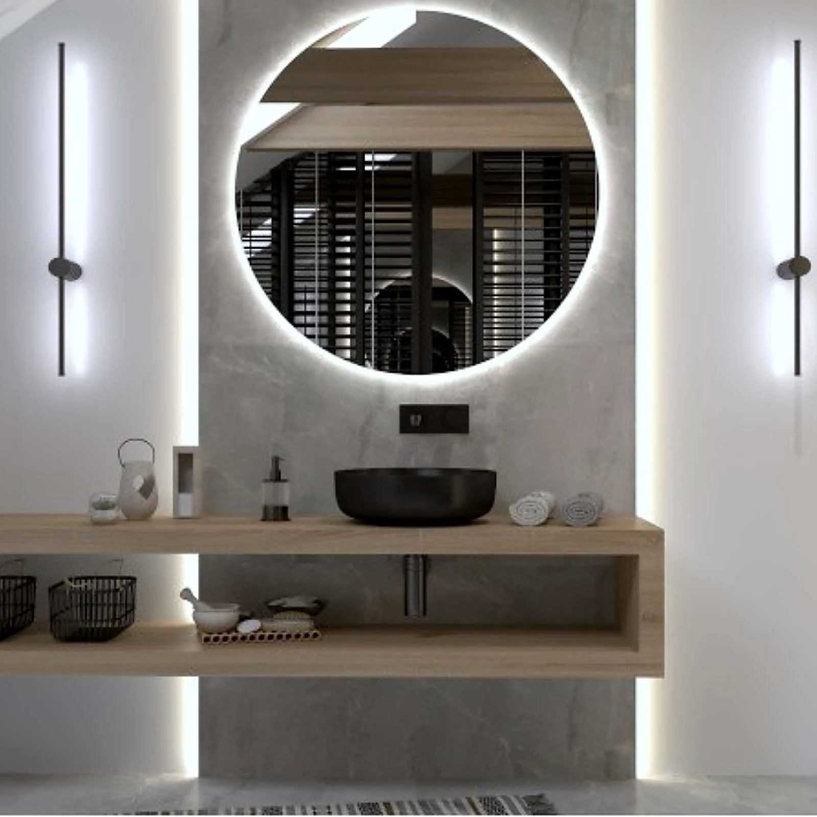 Lotis Pro 80cm Round LED Bathroom Mirror with Demister - Image 2