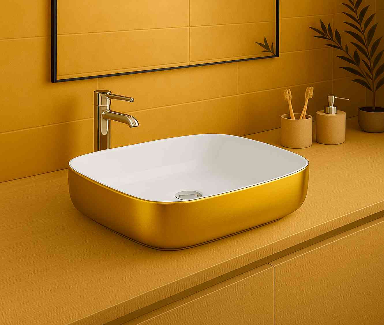 Galera Gold/White Countertop Washbasin