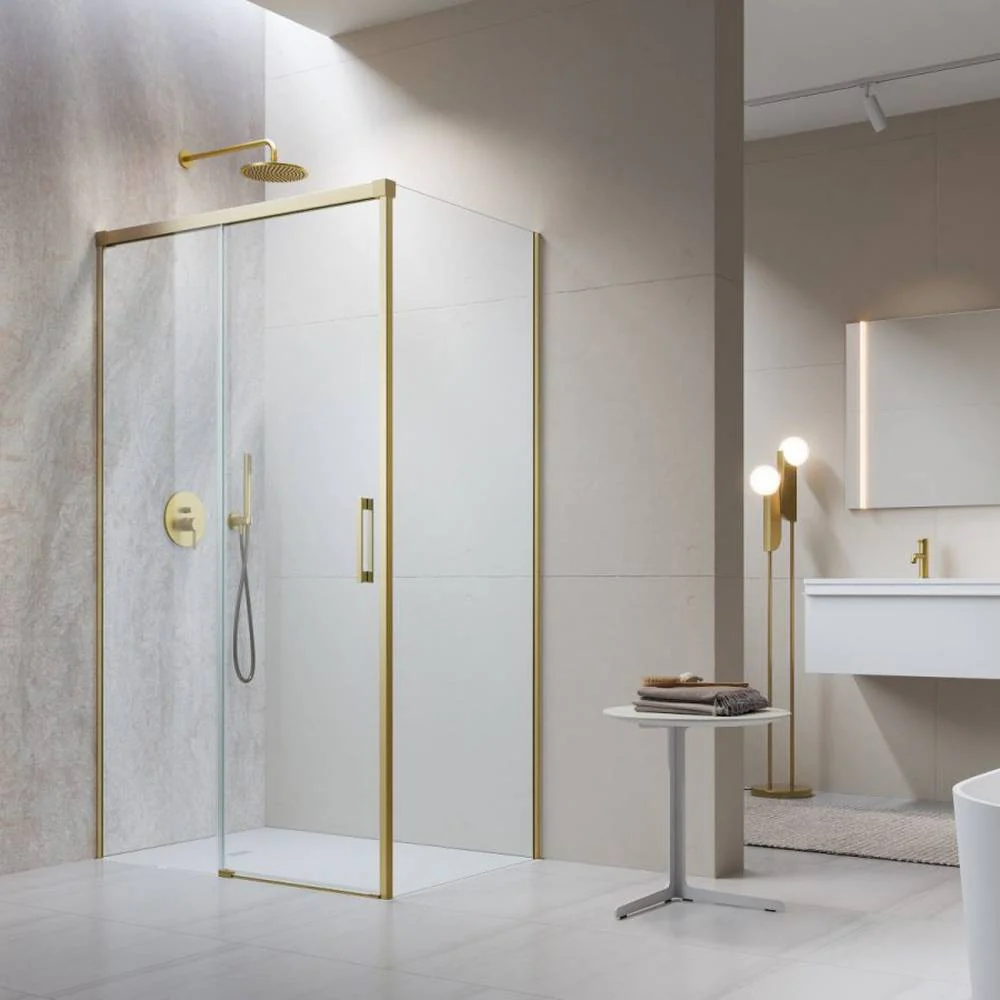 Radaway Idea KDJ Shower Enclosure – Brushed Gold, 6mm Glass