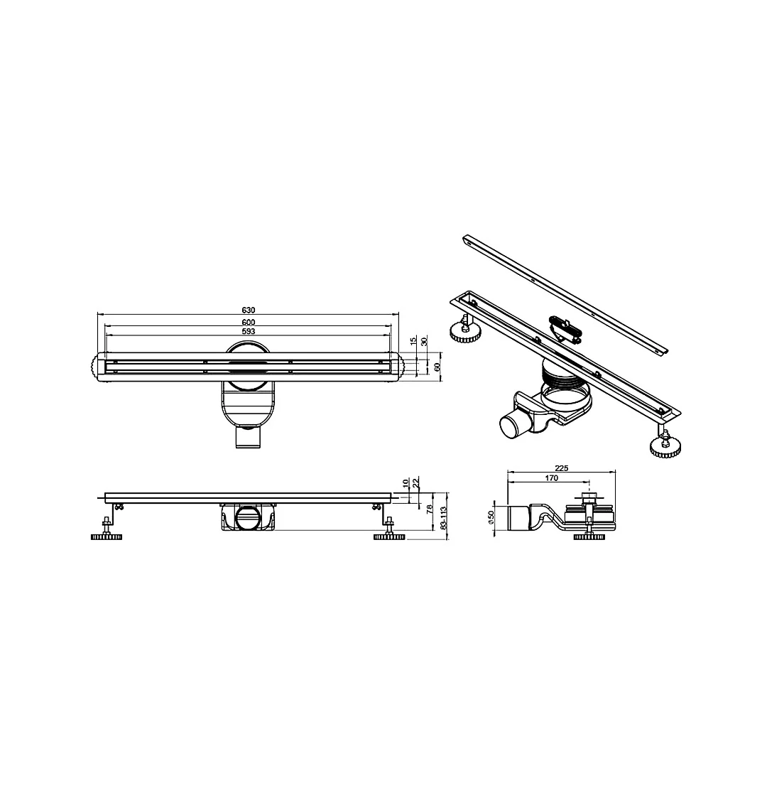 Slim Linear Shower Drain - Brushed Gunmetal - Image 3