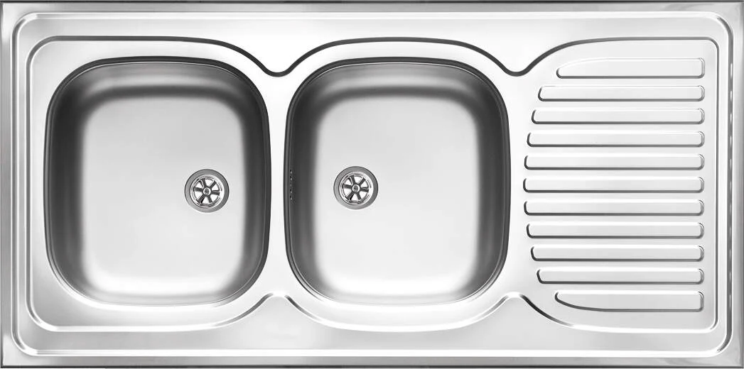Tango Steel sink 2-bowl with drainer - lay-on