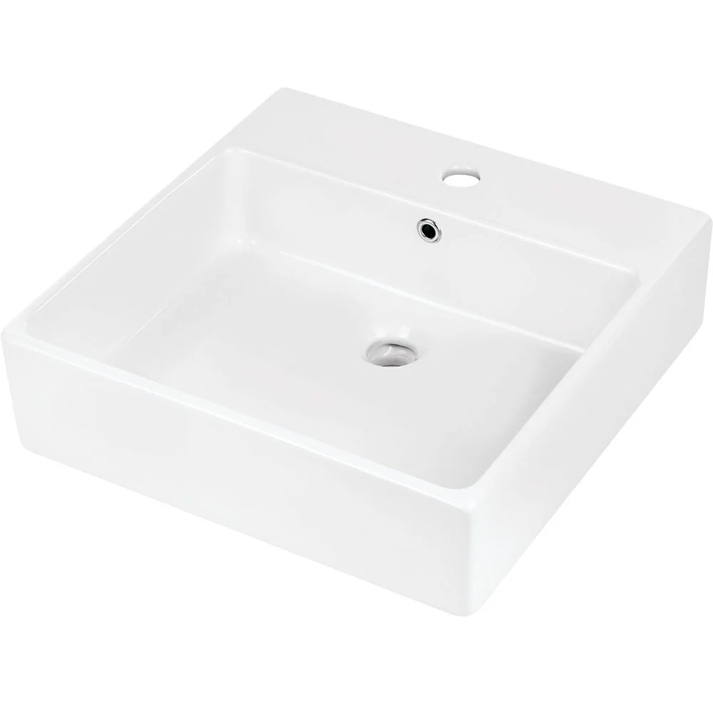 Temisto Ceramic washbasin, countertop/wall-mounted, with tap shelf - 50x50 cm - 500x500mm