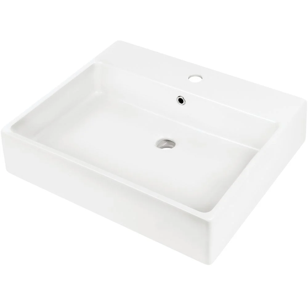Temisto Ceramic washbasin, countertop/wall-mounted, with tap shelf - 60x50 cm - 600x500mm