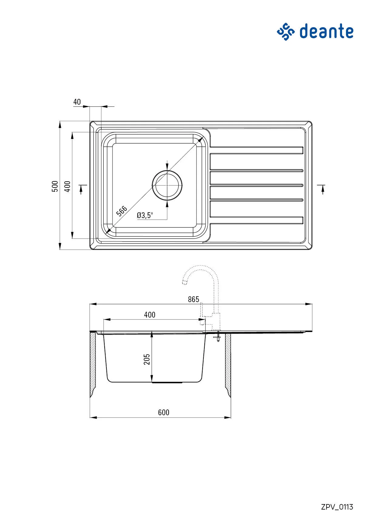 Virgo Steel sink 1-bowl with drainer - Image 2